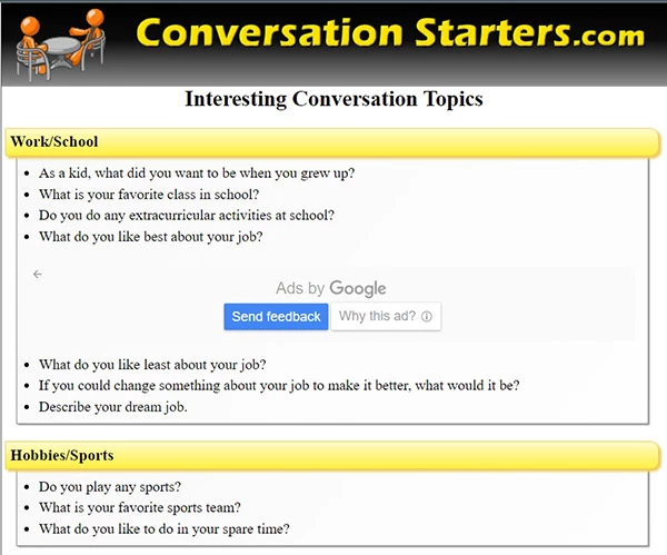 Conversation starter giúp bạn làm quen với các chủ để nói thông dụng